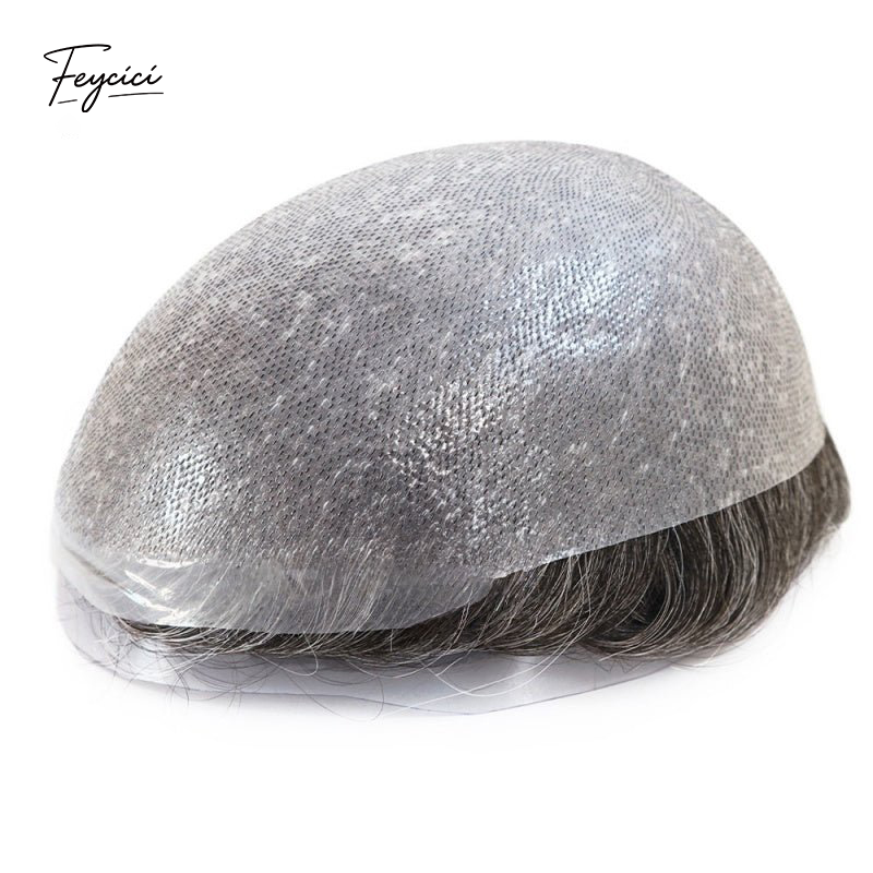 8x10-inch black invisible thin skin hair system for men by Feycici, natural-looking hair piece designed for daily wear.