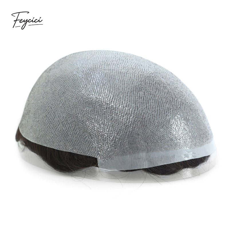 Feycici 8x10 inch invisible thin skin hair system for men with V-loop front, natural-looking hair, designed for daily wear.