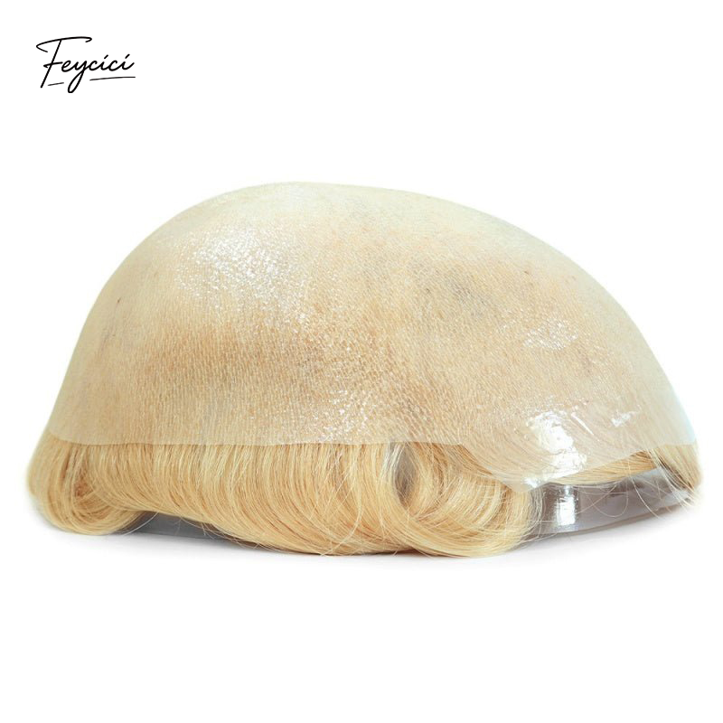 Feycici 8x10 inch invisible thin skin hair system for men with natural hair, V loop front, free style, lightweight and realistic appearance.