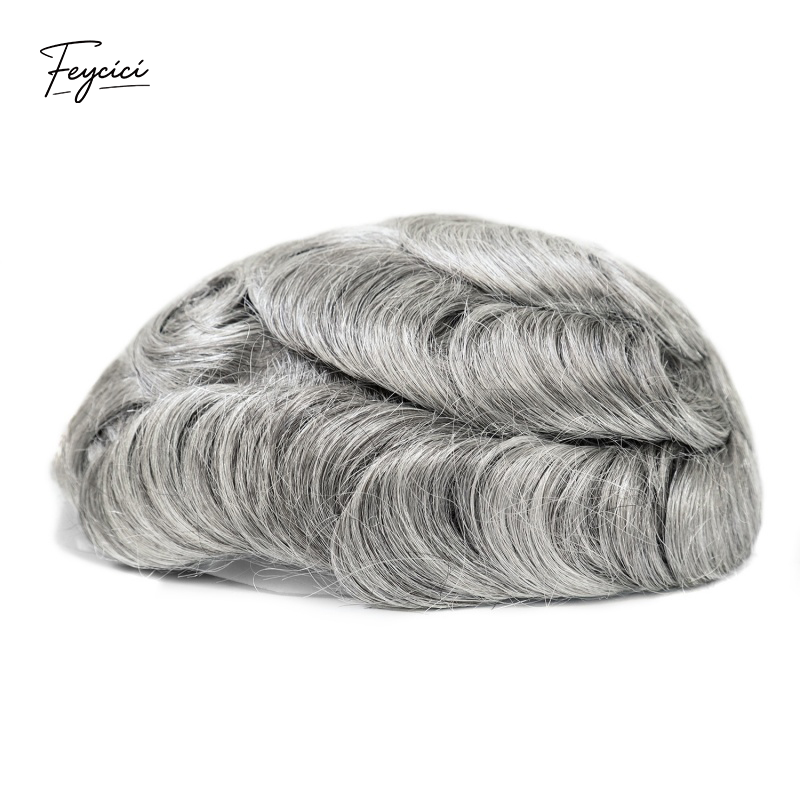 Feycici men's 8x10 inch mono with poly hair system, natural hair piece with 130% density, free style, realistic appearance
