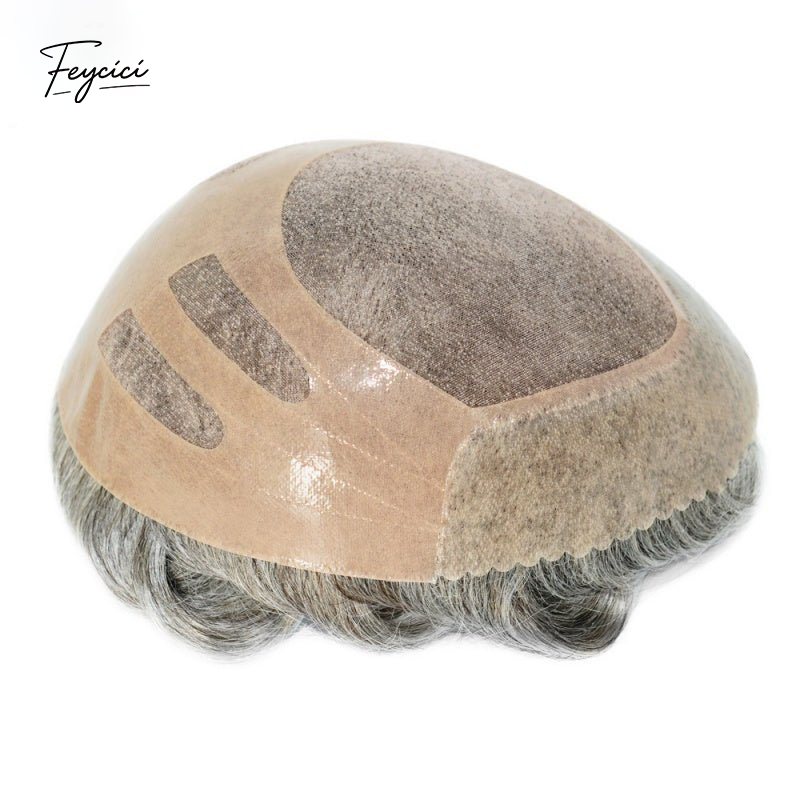 Feycici 8x10 inch mono with poly hair system for men, natural hair piece with 130% density, free style, realistic appearance