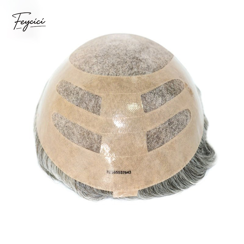 Feycici 8x10 inch mono with poly hair system for men, natural hair piece with 130% density, free styling options.