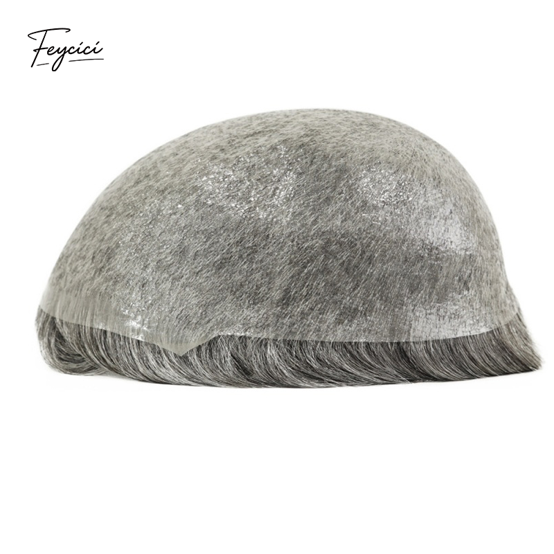 8x10 inch super thin skin hair system for men with natural hair and V loop, designed for a free style appearance by Feycici