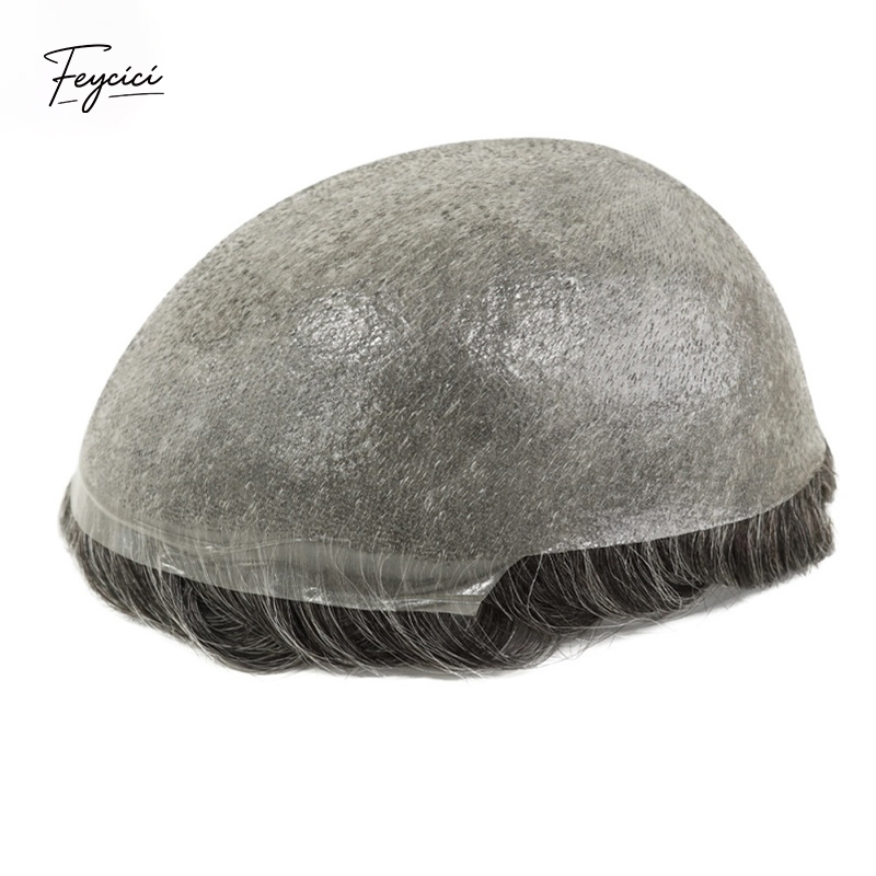 Feycici 8x10 inch super thin skin hair system for men featuring natural hair, V loop toupee, and free style design.