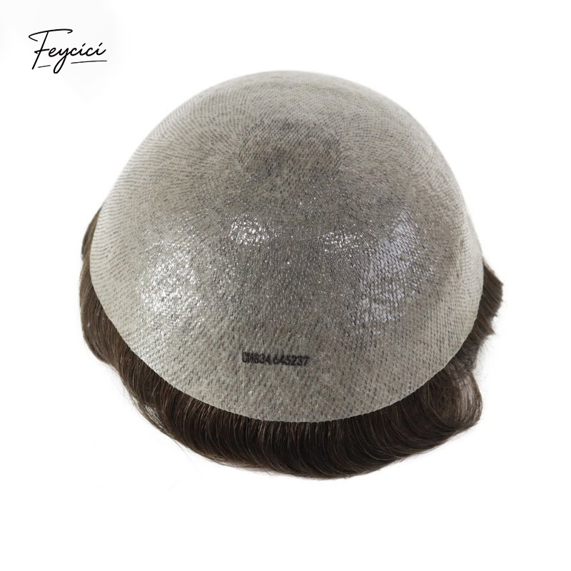 Feycici 8x10 inch super thin skin hair system for men with natural hair and V loop tupee style, free styling options, close-up view