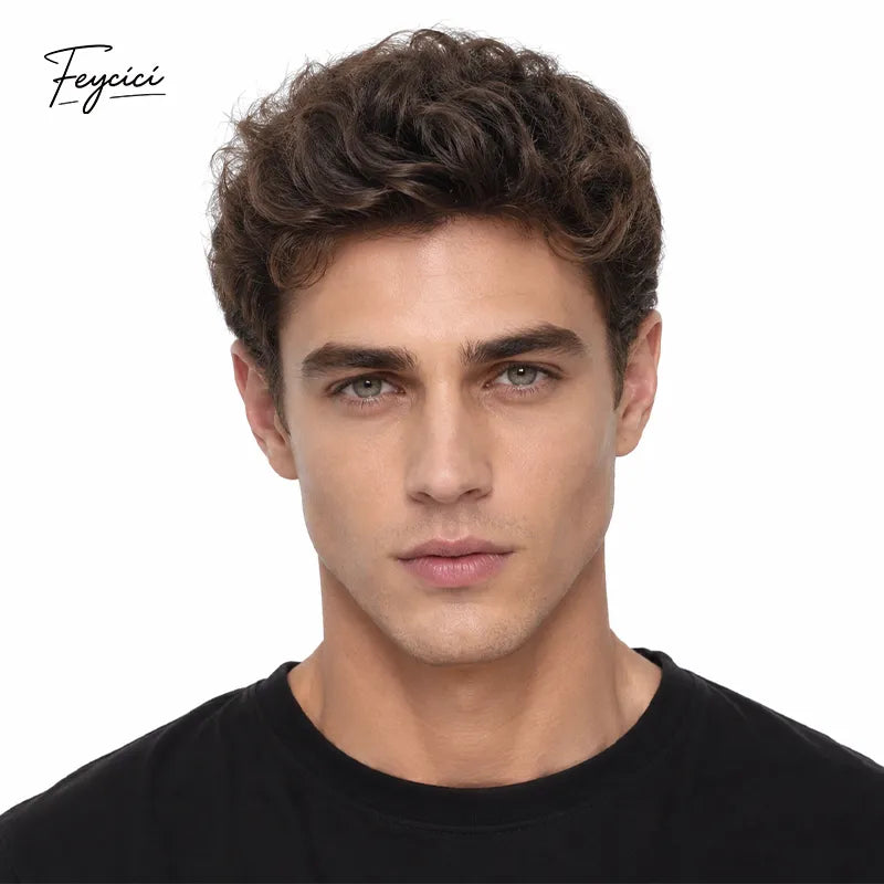 Feycici men's 8x10 inch mono with poly hair system, natural look, 130% density, free style men's hairpiece.