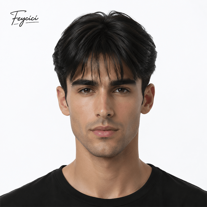 AUS Men’s Toupee - Breathable Swiss Lace Center with Durable PU Perimeter Human Hair System