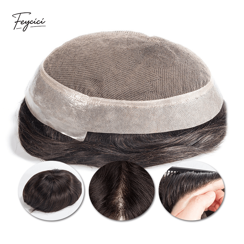 AUS Series - Breathable Full Lace Center with PU Perimeter Men's Human Hair Toupee