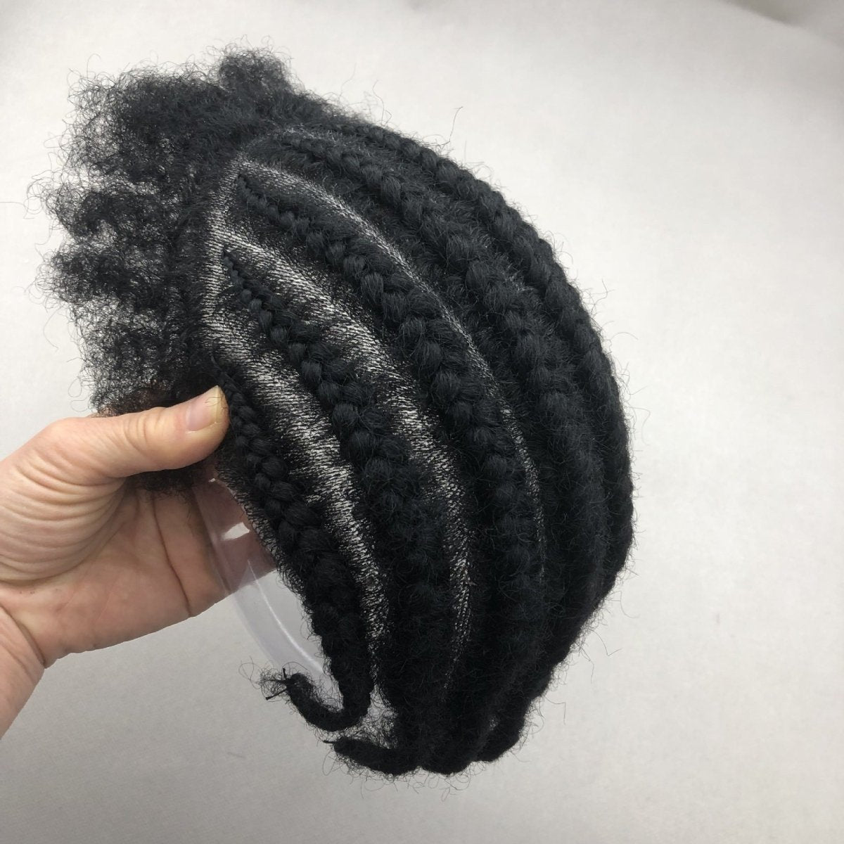 Braided Toupee for Men - Hand-Tied Human Hair Cornrow Afro Kinky Curly Hairpiece