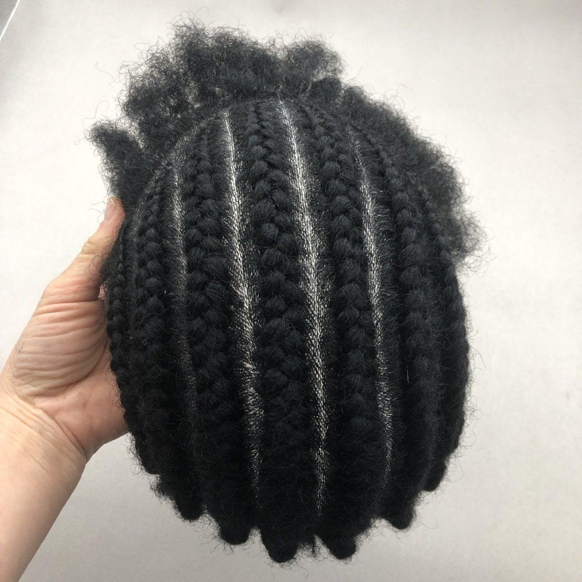 Braided Toupee for Men - Hand-Tied Human Hair Cornrow Afro Kinky Curly Hairpiece