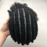 Braided Toupee for Men - Hand-Tied Human Hair Cornrow Afro Kinky Curly Hairpiece