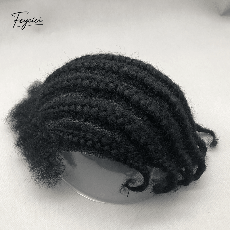 Braided Toupee for Men - Hand-Tied Human Hair Cornrow Afro Kinky Curly Hairpiece