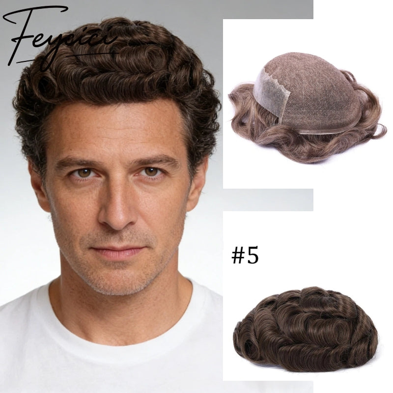 Breathable Lace With PU Hair System for Men –Natural Hair Piece for Sensitive Scalp8