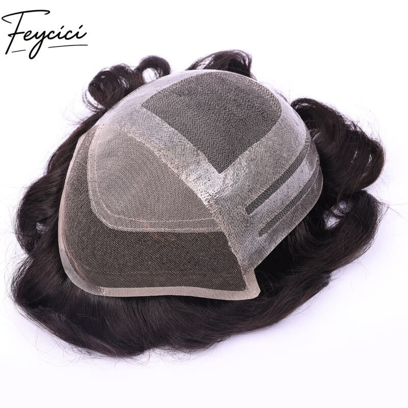 Comfortable Lace Top With PU Hair System for Men –Natural Hair Full Hand Tied 130% Density2