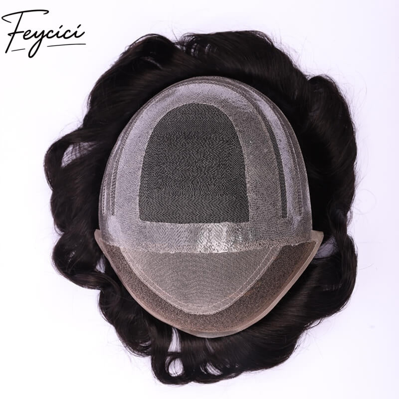 Comfortable Lace Top With PU Hair System for Men –Natural Hair Full Hand Tied 130% Density3