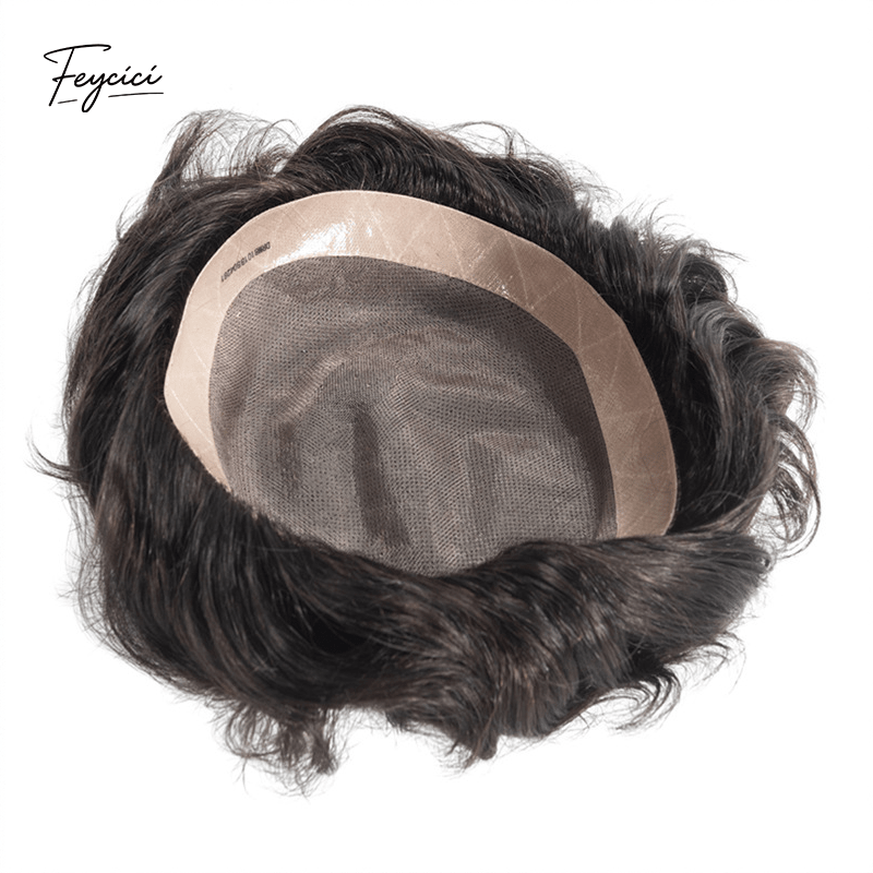 D7-3 Series - Durable Fine Mono Center with NPU Perimeter Men's Human Hair Toupee