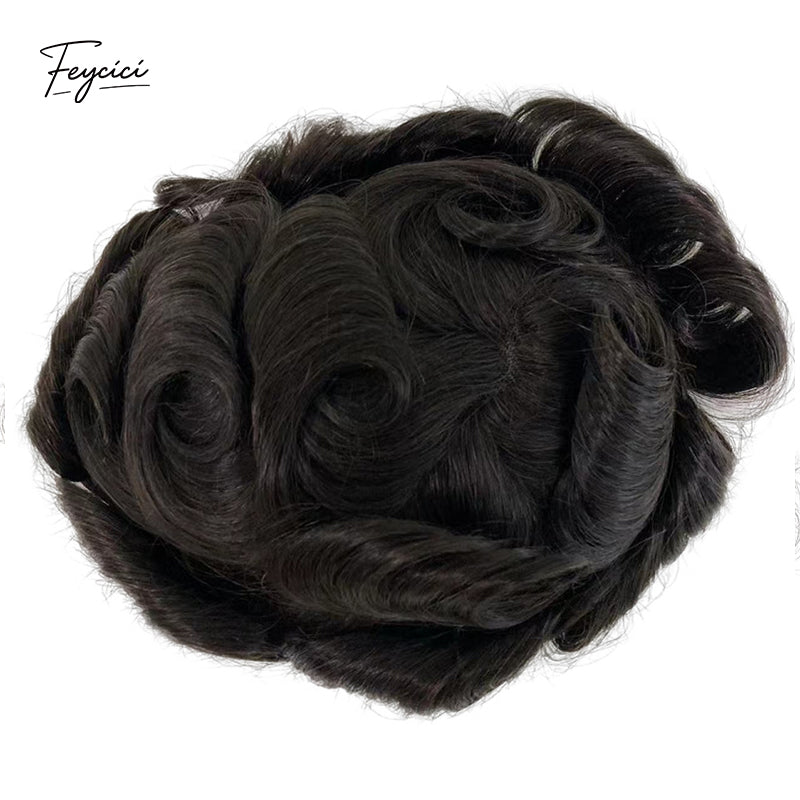 Dual-Mount Lace & PU Men’s Hair System - Human Hair Topper