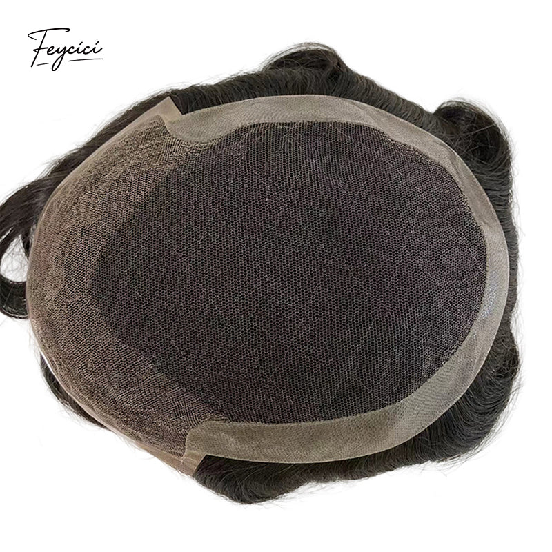 Dual-Mount Lace & PU Men’s Hair System - Human Hair Topper