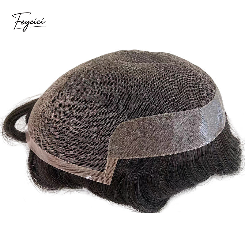 Dual-Mount Lace & PU Men’s Hair System - Human Hair Topper