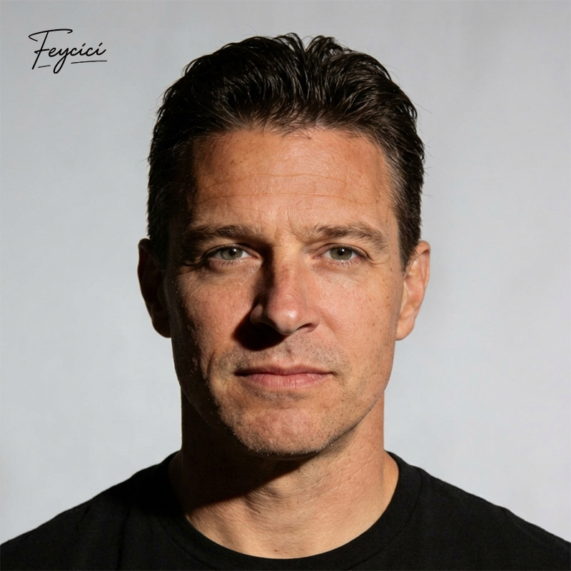 Feycici 8x10 inch invisible thin skin hair system for men with V-loop front and full hand-tied natural hair piece.