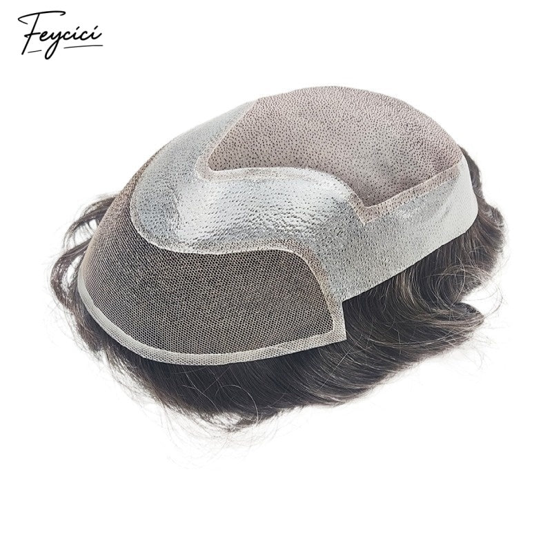 FeyciciMonoTopWithPULaceDurableInvisibleHairLineBrownBlackMensToupee_2