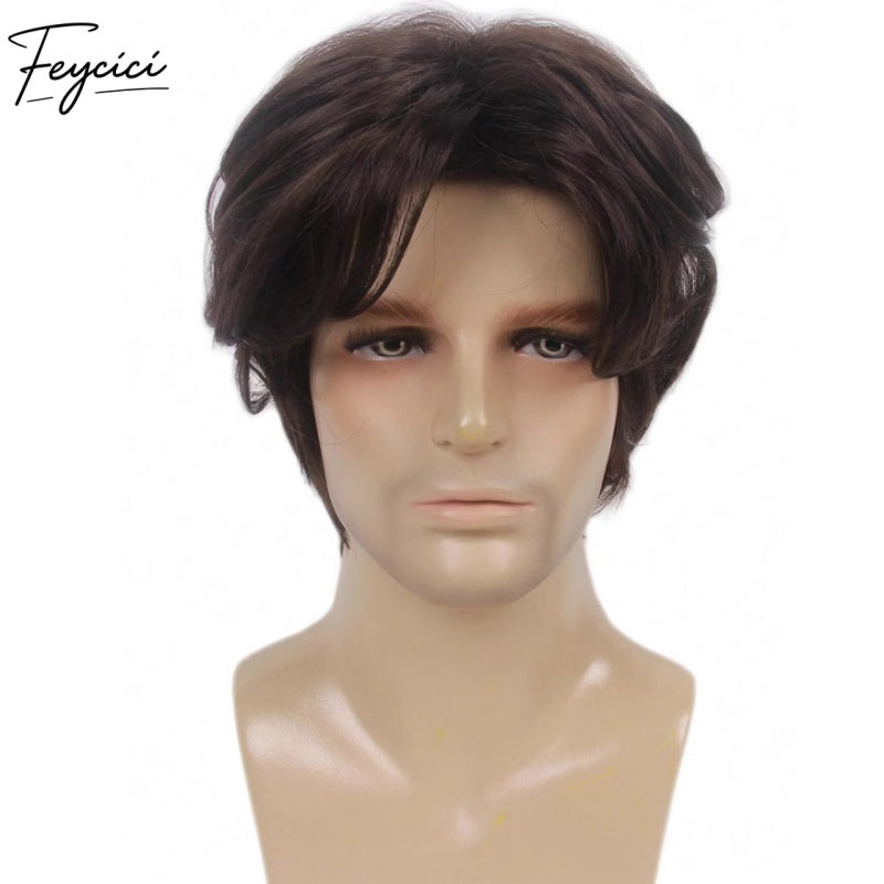 Feycici Brown Men's Hairpiece| Fiber Hair| Adjustable Rose Mesh Lace Base1