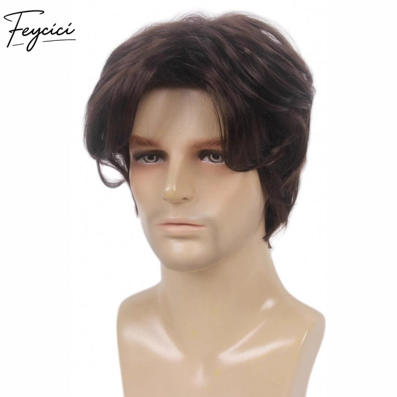 Feycici Brown Men's Hairpiece| Fiber Hair| Adjustable Rose Mesh Lace Base2