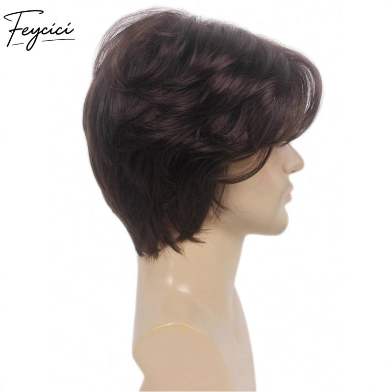 Feycici Brown Men's Hairpiece| Fiber Hair| Adjustable Rose Mesh Lace Base3