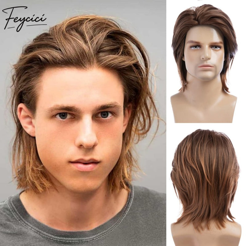 Feycici Brown Men's Hairpiece| Fiber Hair| Adjustable Rose Mesh Lace Base| Easy Care
