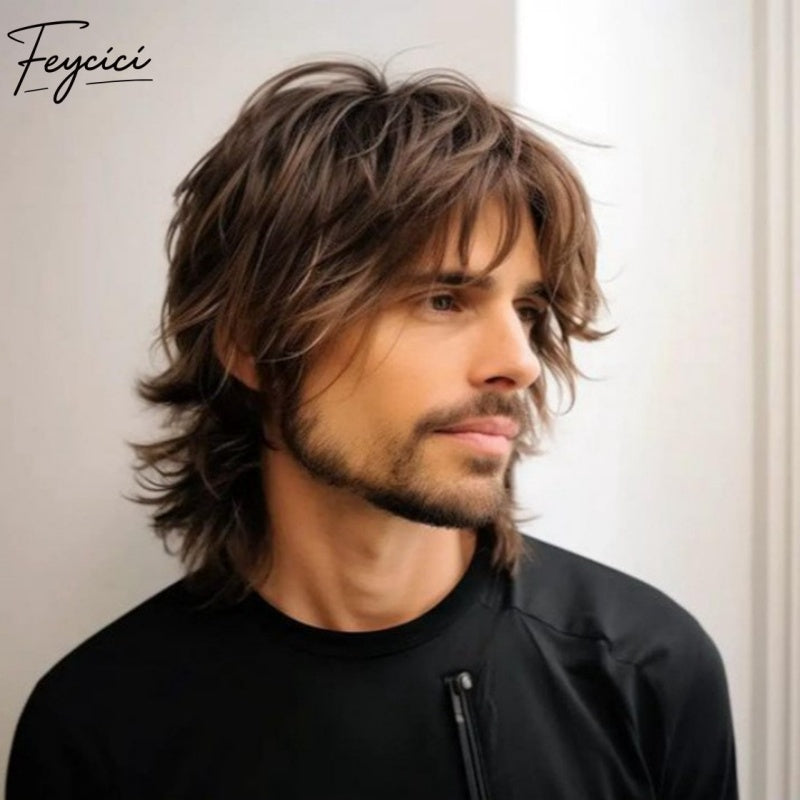 Feycici Brown Men's Hairpiece| Fiber Hair| Adjustable Rose Mesh Lace Base| Easy Care1