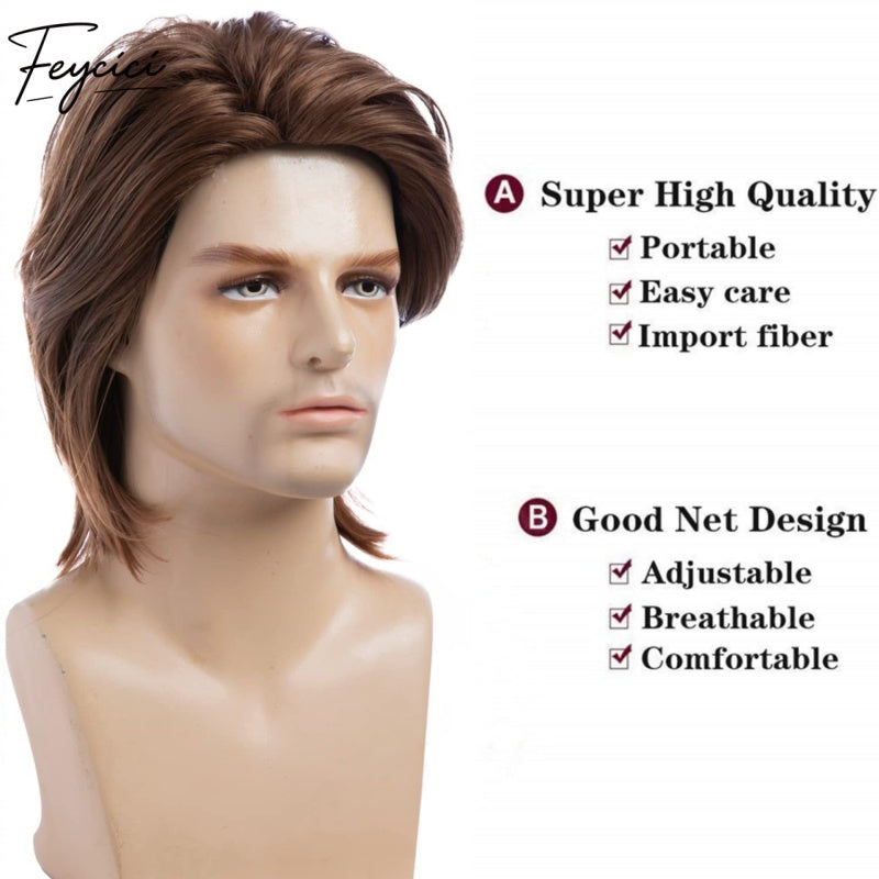 Feycici Brown Men's Hairpiece| Fiber Hair| Adjustable Rose Mesh Lace Base| Easy Care2