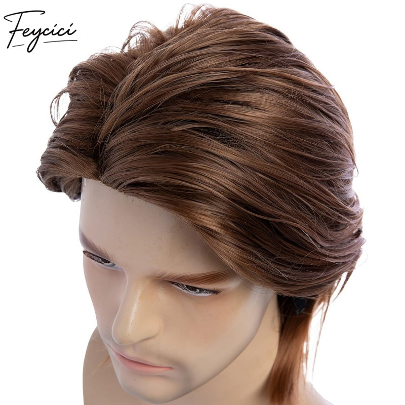 Feycici Brown Men's Hairpiece| Fiber Hair| Adjustable Rose Mesh Lace Base| Easy Care3