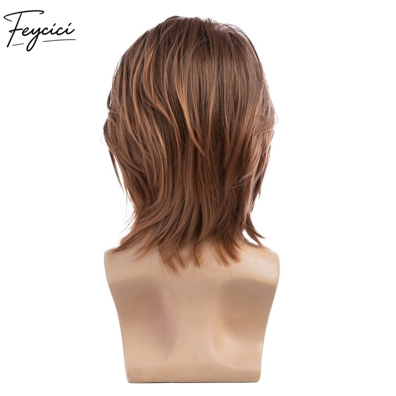 Feycici Brown Men's Hairpiece| Fiber Hair| Adjustable Rose Mesh Lace Base| Easy Care4