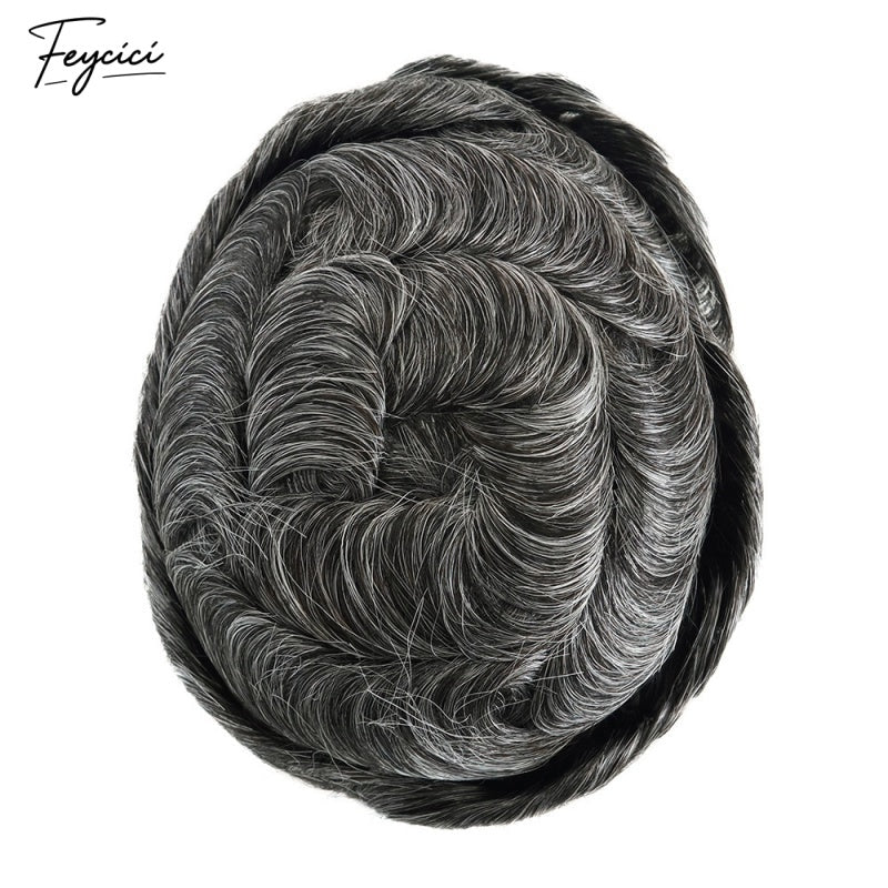 Feycici Lace Top With PU Durable Invisible Brown Black With Gery Mens Toupee22