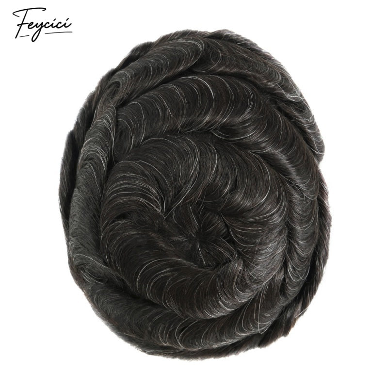 Feycici Lace Top With PU Durable Invisible Brown Black With Gery Mens Toupee23