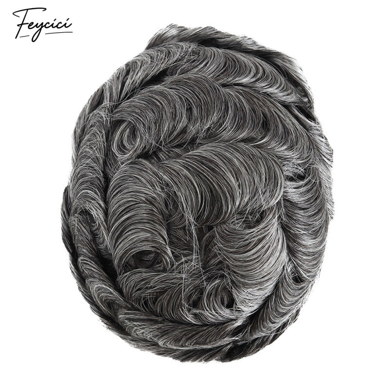 Feycici Lace Top With PU Durable Invisible Brown Black With Gery Mens Toupee24