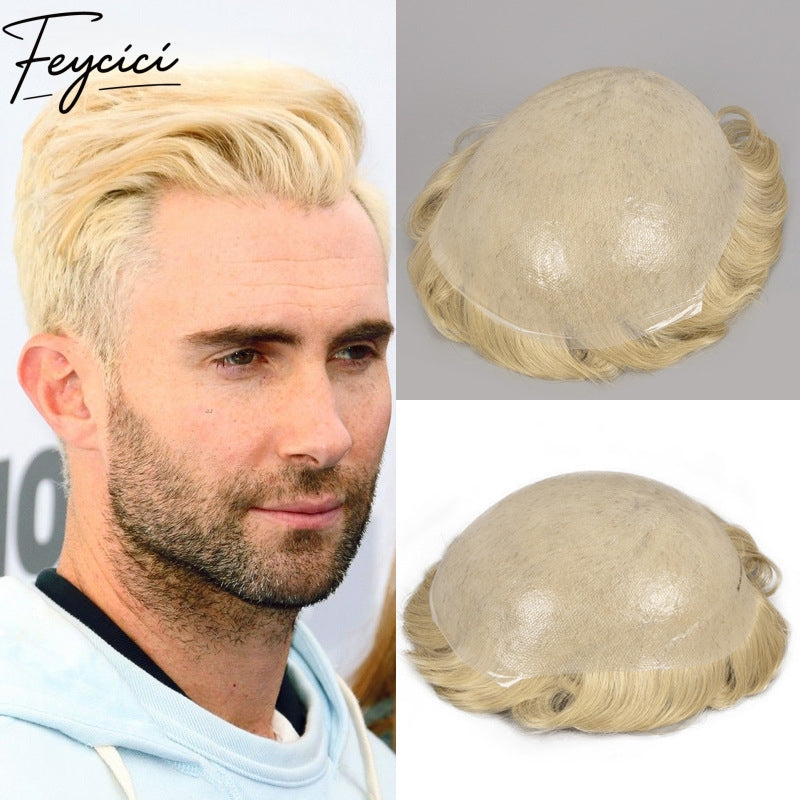 Feycici Light Brown Men's Hairpiece| Real Man Hair| Breathable Invisible Thin Skin Base