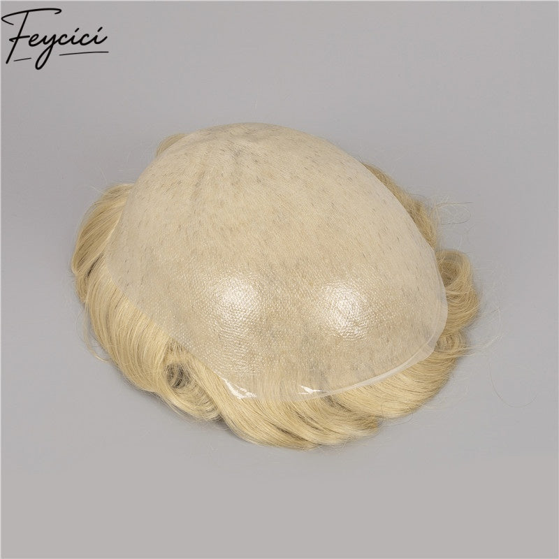 Feycici Light Brown Men's Hairpiece| Real Man Hair| Breathable Invisible Thin Skin Base3