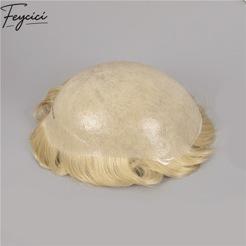 Feycici Light Brown Men's Hairpiece| Real Man Hair| Breathable Invisible Thin Skin Base5