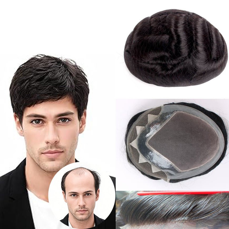 Feycici™ Mens Swiss Lace Toupee - Full Hand-Tied Zig-Zag Front Human Hair Replacement System