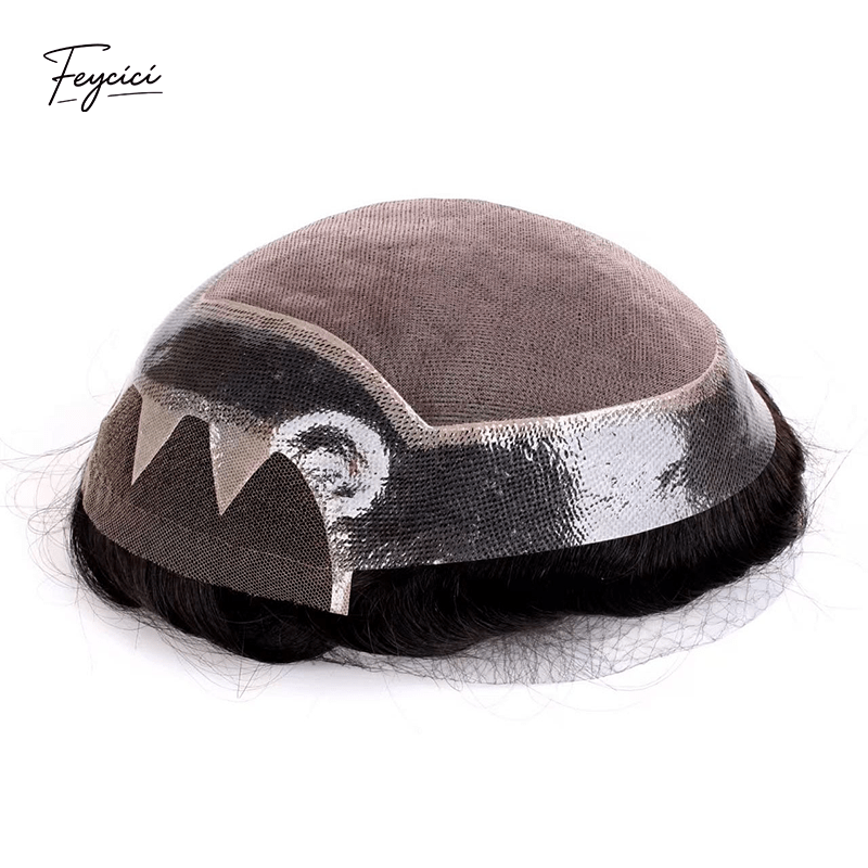 Feycici™ Mens Swiss Lace Toupee - Full Hand-Tied Zig-Zag Front Human Hair Replacement System