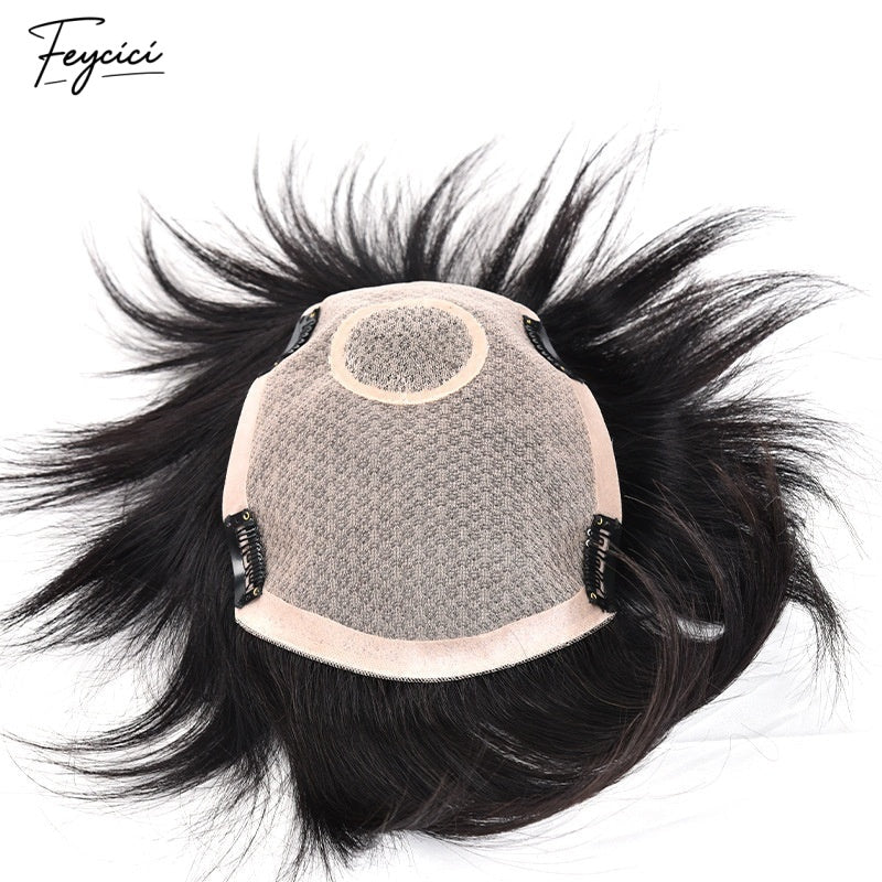 Feycici Mono Durable Invisible Hand-knitted Natural Black Mens Toupee24