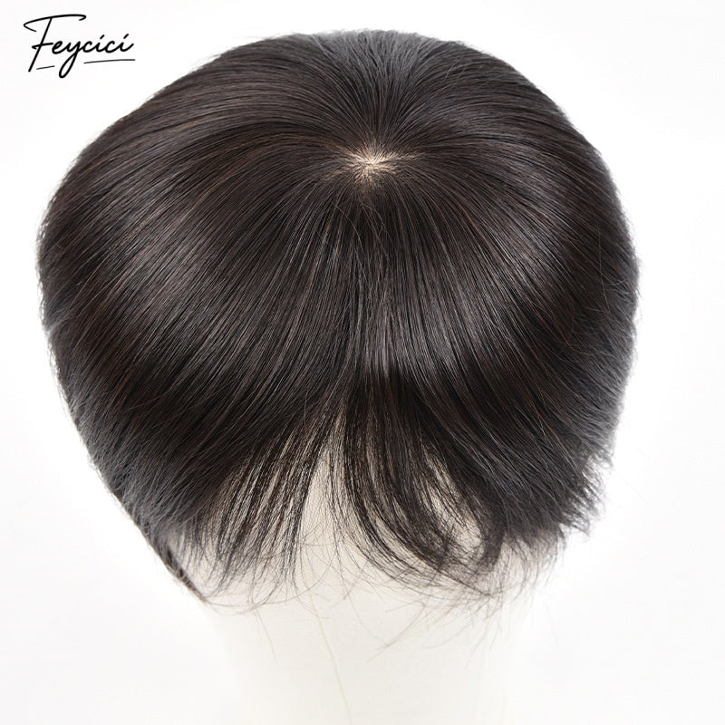 Feycici Mono Durable Invisible Hand-knitted Needle Twist Natural Black Mens Toupee