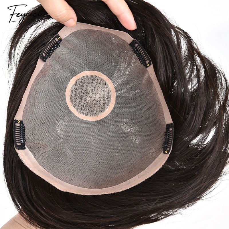 Feycici Mono Durable Invisible Hand-knitted Needle Twist Natural Black Mens Toupee