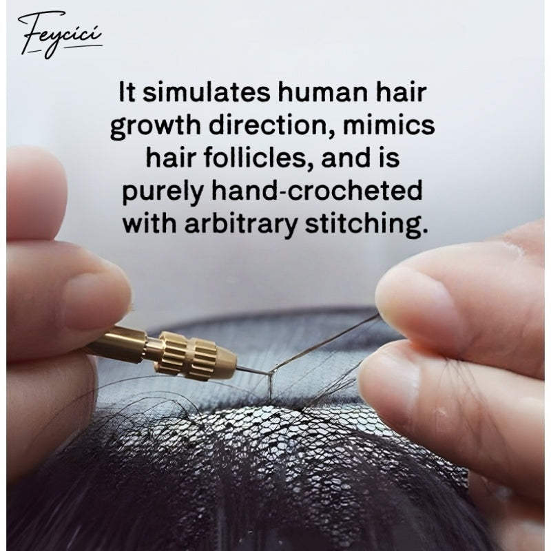 Feycici Mono Durable Invisible Hand-knitted Needle Twist Natural Black Mens Toupee