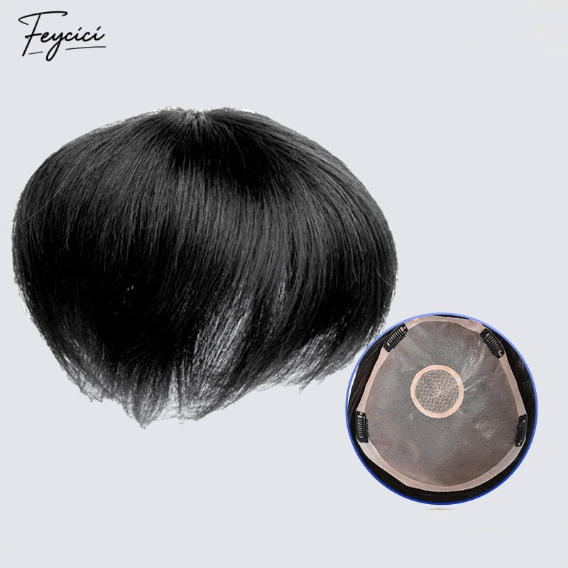 Feycici Mono Durable Invisible Hand-knitted Needle Twist Natural Black Mens Toupee