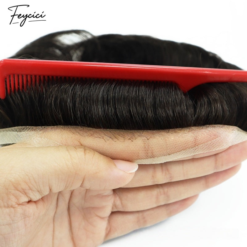 Feycici Very Light Brown Men's Hairpiece | 100% Real Man Hair | Breathable Invisible Pu6