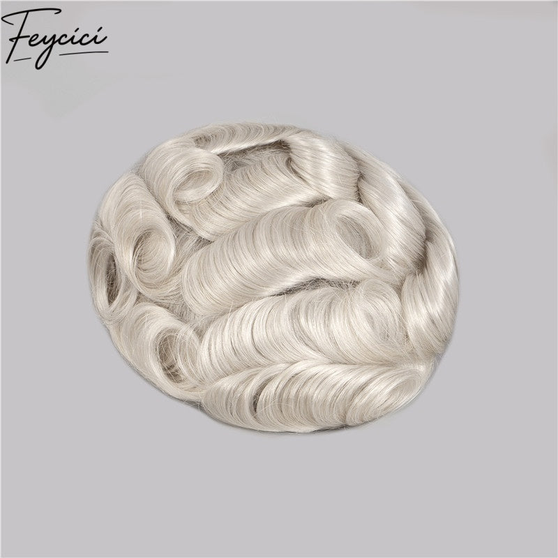 Feycici White Men's Hairpiece| Real Man Hair| Breathable Invisible Thin Skin Base1