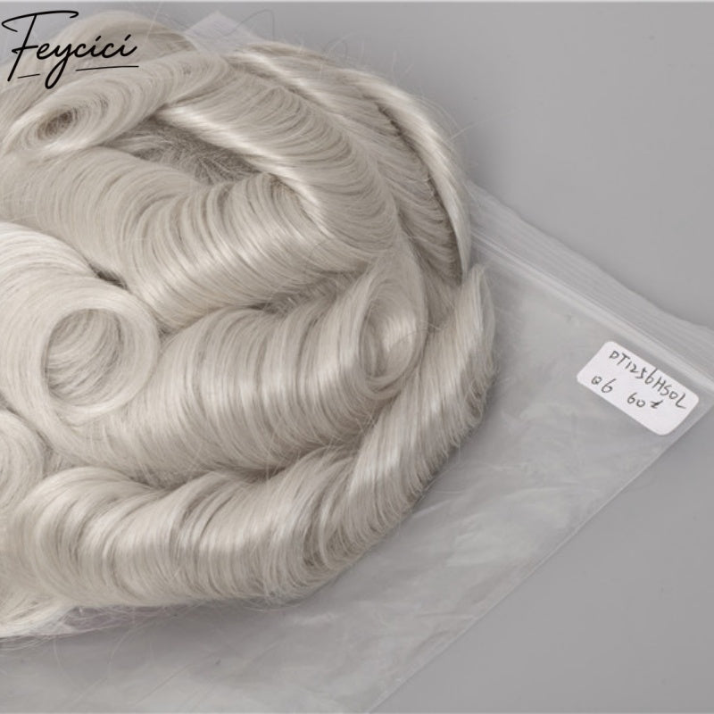 Feycici White Men's Hairpiece| Real Man Hair| Breathable Invisible Thin Skin Base3