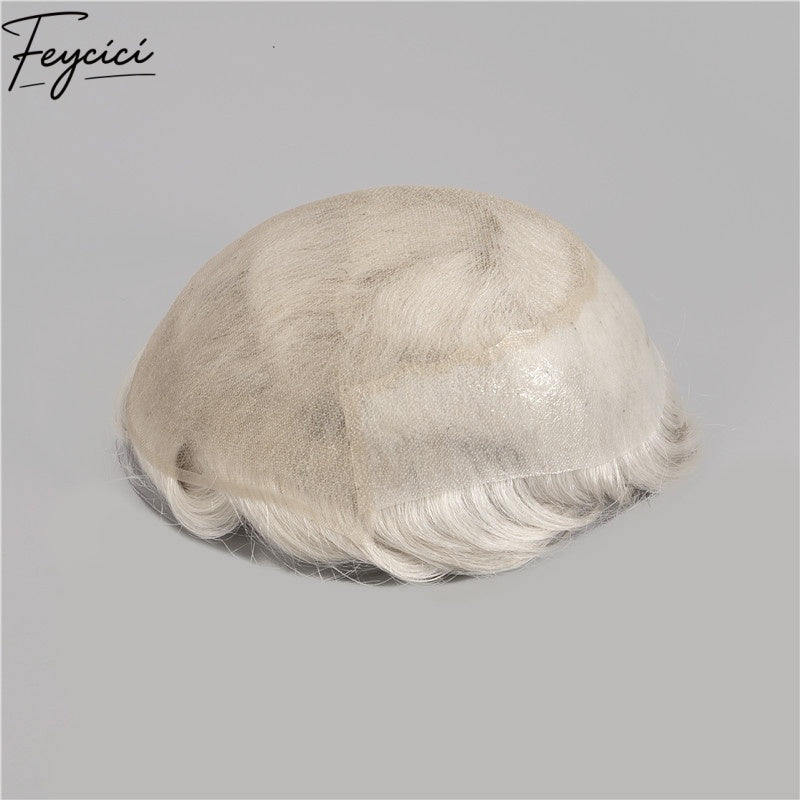Feycici White Men's Hairpiece| Real Man Hair| Breathable Invisible Thin Skin Base3